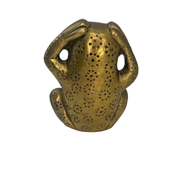 Brass Morality Frog Statue See  No Evil Vintage MCM Whimsical Home Decor - Picture 2 of 9